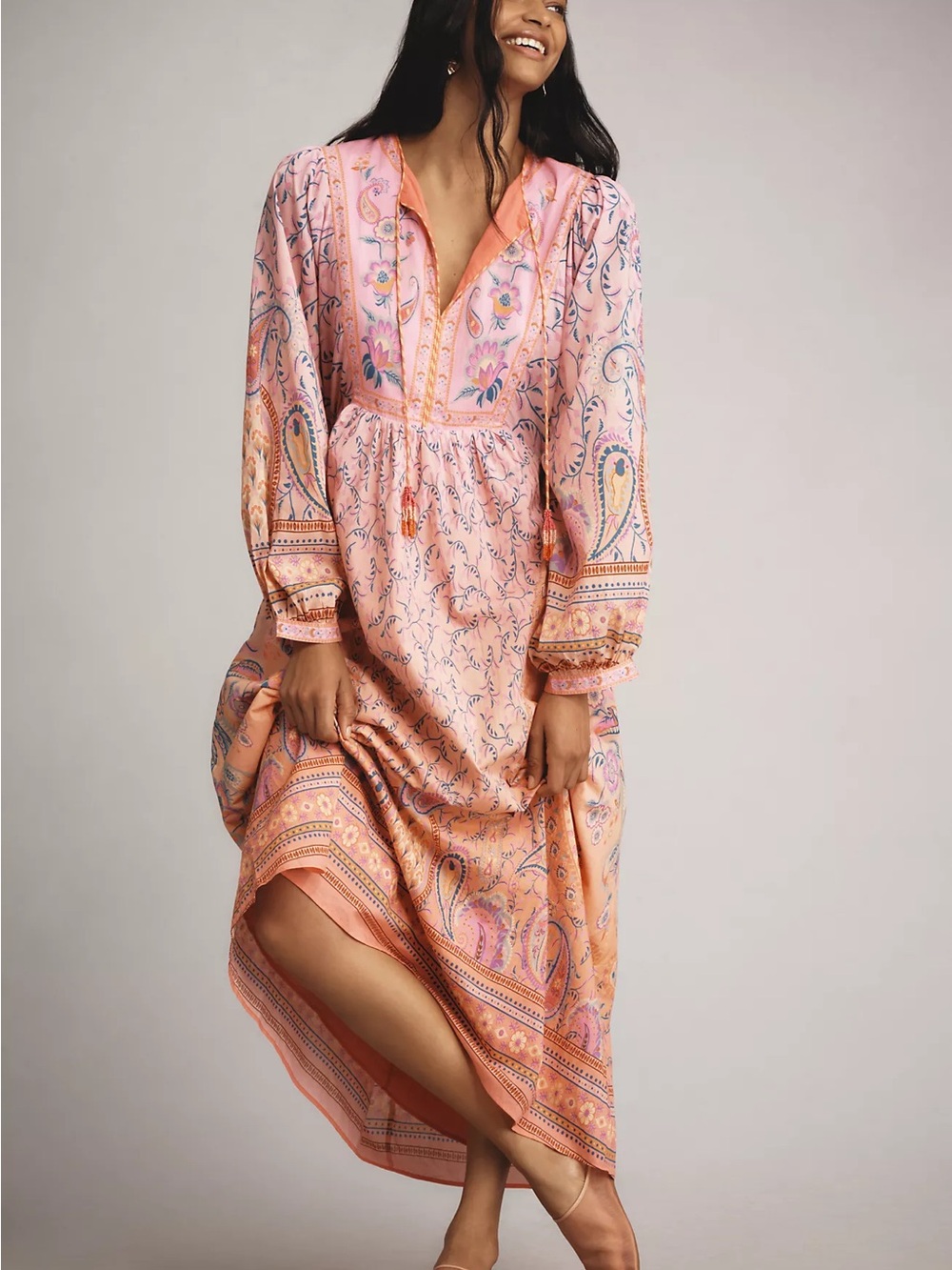 Farm Rio x Anthropologie Long-Sleeve Printed Maxi Dress